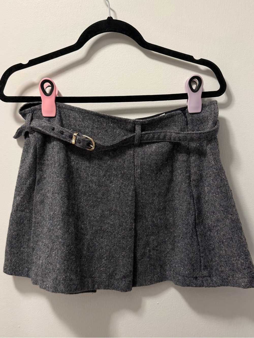 Altar'd State - Gray Tweed Mini Skirt with Belted Waist